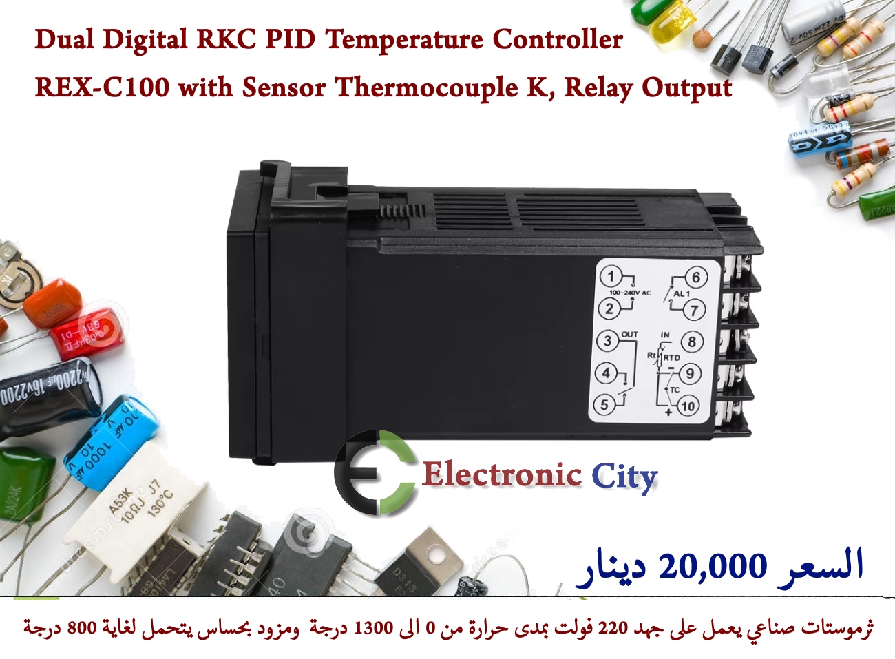 Dual Digital RKC PID Temperature Controller REX-C100 with Sensor Thermocouple K, Relay Output  #J3 012741 — صورة 2